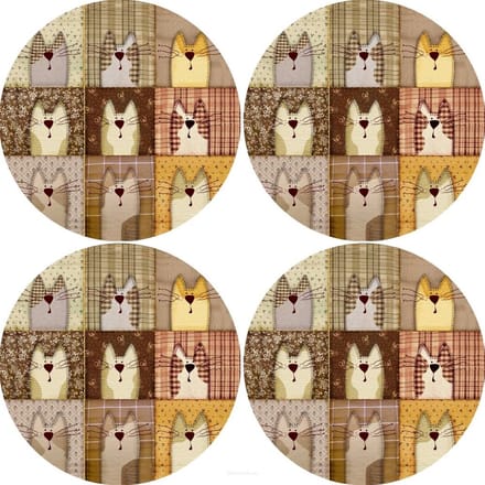 Bertoni - Placemats - tafelmatten set van 4 stuks - rond - 33 cm - bruin - kat Patroon
