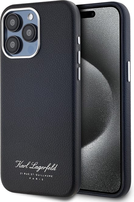 Karl Lagerfeld Backcase hoesje geschikt voor iPhone 15 Pro - Effen Zwart - Leer