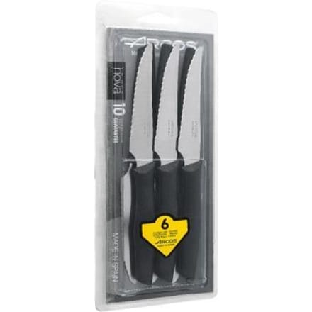 Couteaux à steak - ARCOS - Nova - 6 pièces - Lame crantée Acier Inox Nitrum - Manche polypropylène noir