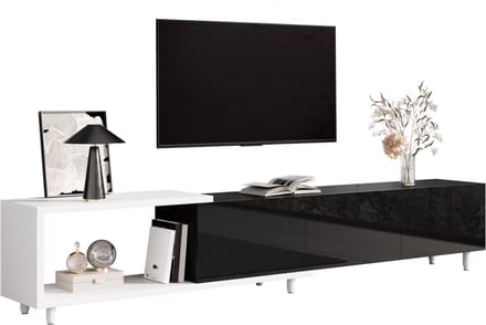TV-Meubel - Uitschuifbaar Lowboard met 3 Hoogglans Deuren - Metalen Poten