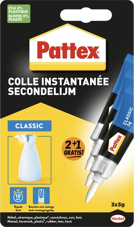 Sekundenkleber Pattex Classic 3 Gramm Blister 2+1 gratis