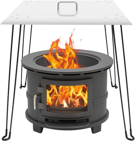 Warmteafwijzer - Vuurkorf accessoire - Buiten verwarmen - Inklapbare poten - 61 x 61 cm - Zilver