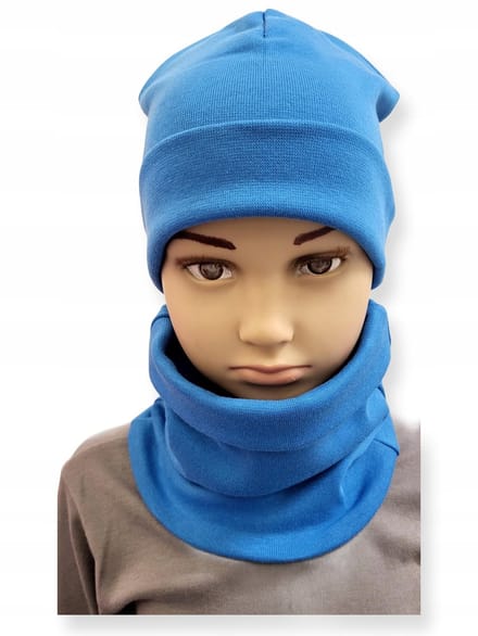 Dartomik - Kinder Set - Dubbele Muts en Sjaal - Maat 46-50 - Blauw