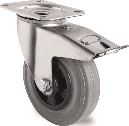 Zwenkwiel met rem D.80mm draagvermogen 70kg met plaat rollagers VG grijs TECWERK