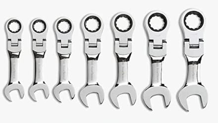 7-delige 12 Pt. Stubby Flex Head Ratchet Combinatiesleutel Set - SAE
