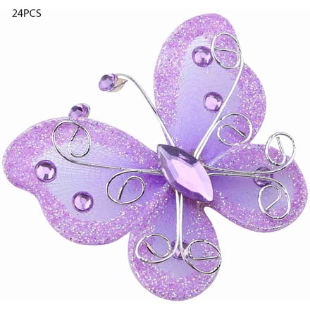 24 stuks Transparant Gaas Draad Glitter Vlinder Bruiloft Feest Kleding Decoratie DIY Benodigdheden Paars white