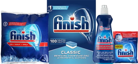 Finish starter pack voor de vaatwasser - Vaatwaszout + Glansspoelmiddel + vaatwasmiddel + machinereiniger in een doos