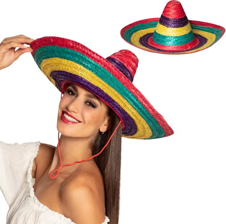 Boland party Carnaval verkleed Sombrero hoed Fiesta - 2x - multi kleur - volwassenen - polyester
