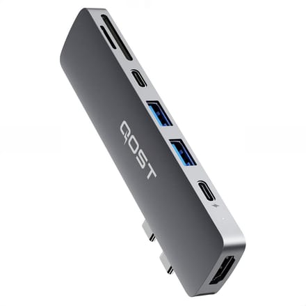Qost - 7 in 2 USB C Hub - Geschikt voor Macbook Pro / Air- USB C naar HDMI - Thunderbolt 3 - USB 3.0 - Micro SD