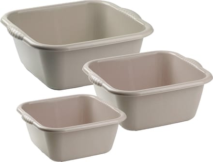 Forte Plastics Afwasbak teil - set van 3 formaten - 6 en 10 en 15 liter - taupe - kunststof