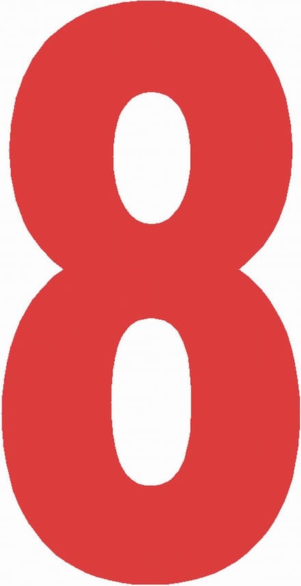 Cijfersticker nr. 8 ROOD 10x5cm plakcijfer huisnummersticker containersticker magazijn sticker raamsticker