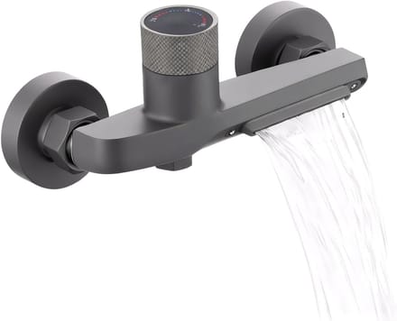Moderne Gun Grey Badkamerkraan met Watervaluitloop, Temperatuurregeling en Installatie voor Bad en Douche