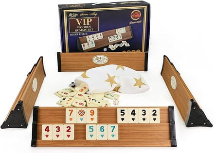 Compacte Rummy en Okey Set met Melamine Stenen en Houten Stands