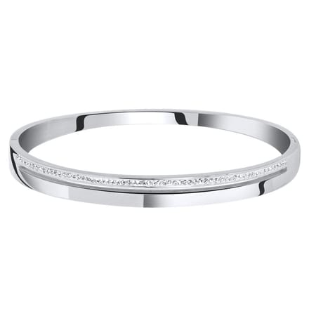 Lucardi Dames armband bangle 2rij wit kristal - Staal - Bangle - Cadeau - Stijlvol - Zilverkleurig