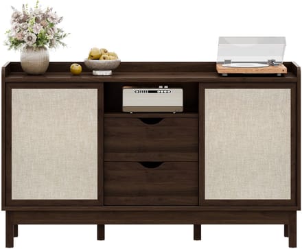 Dressoir - Met Schuifdeuren en Dubbele Lades - Opbergkast - Woon- en Eetkamer - Naturel