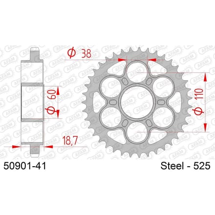 Stalen motortandwiel achteraan Afam 525 41 dents