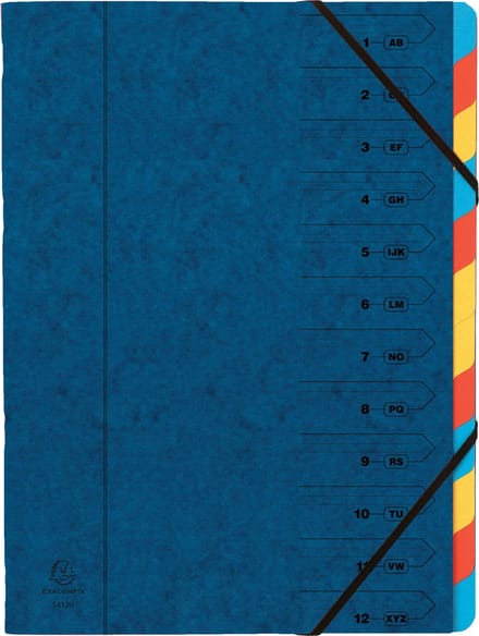 Exacompta 8x Sorteermap met vaste rug en elastosluiting - 12 indelingen - Blauw - 54122E