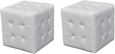 Set van 2 Kubus Poefen - Witte Voetenbank & Zitkruk