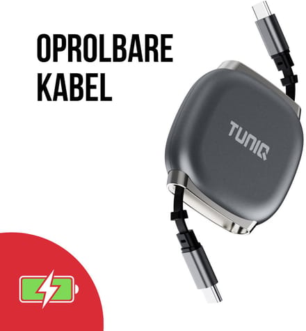 TUNIQ 27W USB-C naar USB-C Kabel 100cm - Snelle oplaadkabel - Oprolbaar - Zwart