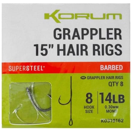 Vleesetende haak Korum Grappler Hair Rigs 15 Barbed 8 (x8)