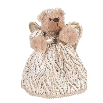 Clayre & Eef Kerstdecoratie Beer 25 cm Beige Goudkleurig Kunststof