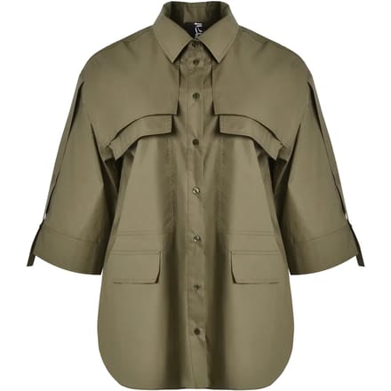 Dames popeline blouse met opgestikte zakken Mat Fashion
