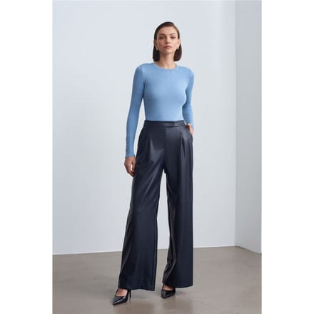 Hoge Taille Brede Pijpen Neplederen Broek