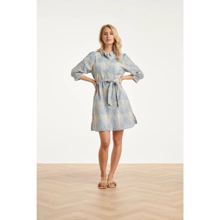 Smashed Lemon Lichtblauwe jurk met witte broderie print |