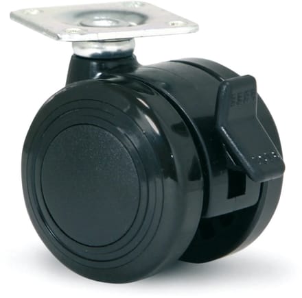 Meubelwiel 50mm PU dubbel soft met plaat 38x38mm geremd