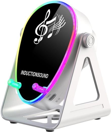 Fivesquare Wireless Mini RGB Speaker – 5W Sensor Induction Audio, 15W Wireless Charging & 180° Telefoonstandaard Witte