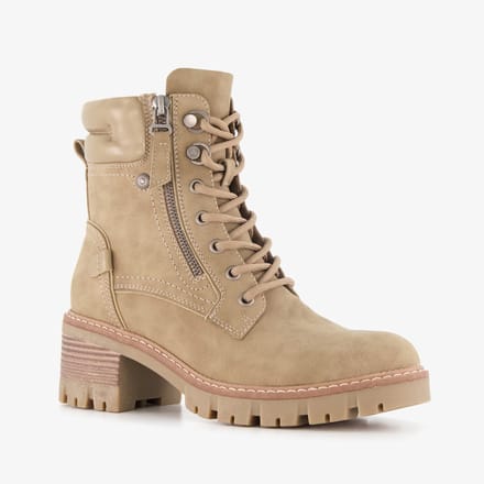 Blue Box dames veterboots met hak beige - Maat 40