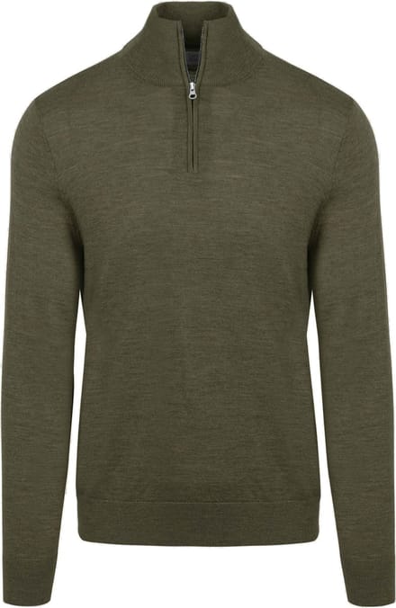 King Essentials The Michael Half Zip Pull Army Merino Groen - Maat XL - Heren - Pullovers
