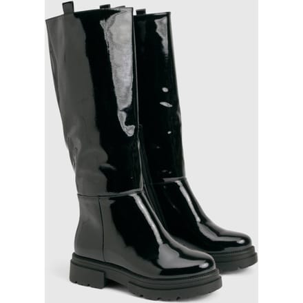 boohoo Dames Wijd passende Crinkle Tab kniehoge laarzen | Black | Maat: 4