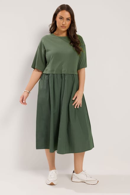 Yours Kaki Groene Poplin Midijurk Size 42