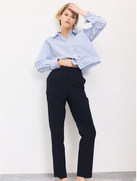 Next - Dames - Modieus gesneden slim-fit broek van wol, petite - Petite - Blauw