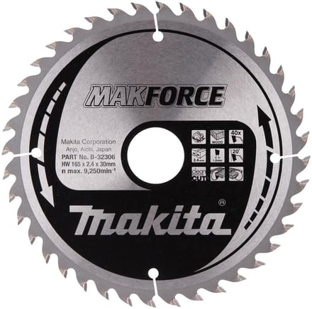 Makita B-32306 Cirkelzaagblad 165 x 30 x 2.4 mm Aantal tanden: 40 1 stuk(s)