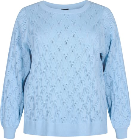 ZIZZI MELSA, L/S, BOATNECK PULLOVER Dames Blouse - Light Blue - Maat L (50-52)