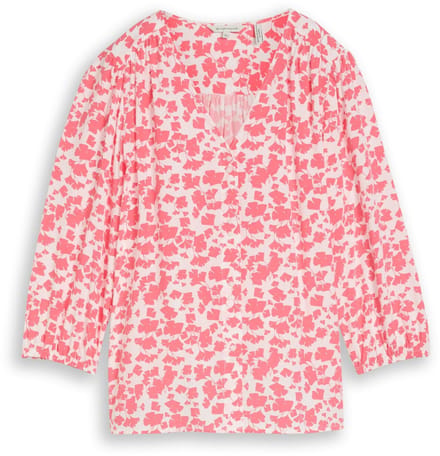 Tom Tailor - Blouse van viscose - Maat 36 - coral pink ginkgo minimal