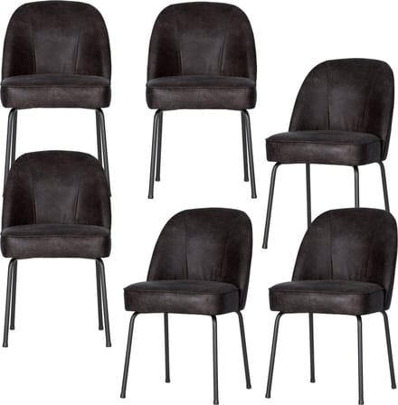 WOOOD Vogue Eetkamerstoelen - Leer - Zwart - Set van 6