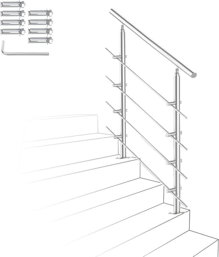 Trapleuning - Steunreling Balustrade - Veilig Trap Lopen - Verstelbare Hoek - 80 cm - Zilver