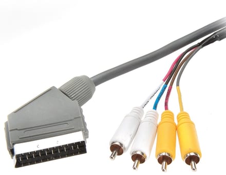 Adapterkabel Scart-stekker naar 4x RCA-stekker (IN + OUT)
