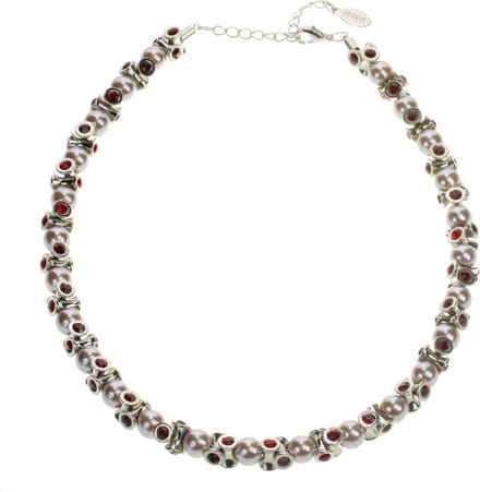 Behave - Klassiek parelcollier met steentjes - 41 cm + 5 cm verlengketting - Rood