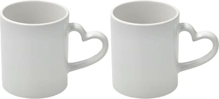 Koffiemok met handvat in hartvorm - 2x - wit - keramiek - 300 ml