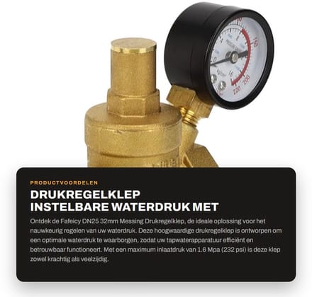 Dailygoods- Drukregelaar 1.6 Mpa - Verstelbare Drukregelaar - Waterdrukregelaar - Meter - Messchaal - Koper Behuizing