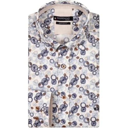 Giordano Overhemd Ivy Linnen Look Abstract Circles Pattern Navy-Multi / male