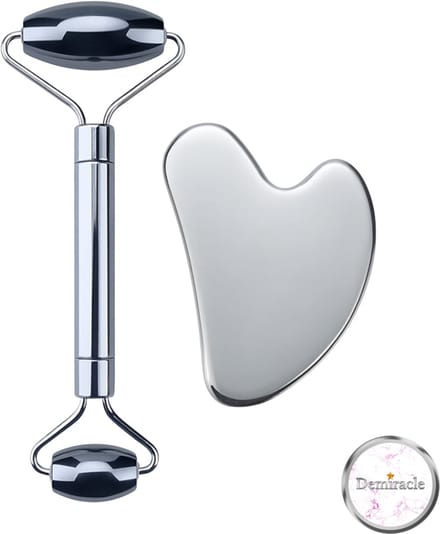 Demiracle RVS Gua Sha & Face roller – Metaal – Onbreekbaar – Schraper - Massagehulpmiddel – Gezichtsmassage – Massage – Jade Roller - Face Roller – Ontspanning
