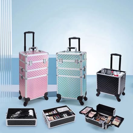 Jently make-up koffer - make-up trolley - make-up set - 35x24.5x67 cm - roze