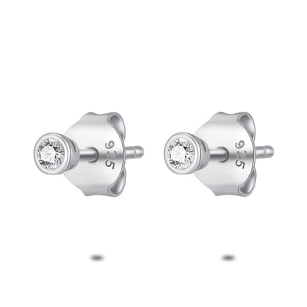 Twice As Nice Oorbellen in zilver, 1 zirkonia, 2 mm