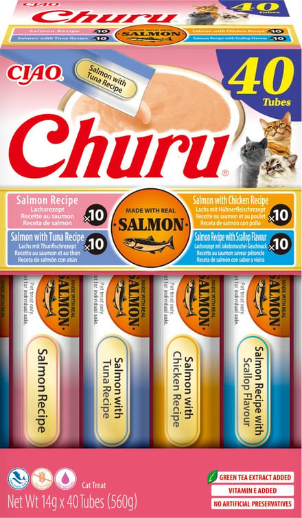 Inaba Ciao Churu Creamy Puree Liquid Kattensnack Zalm variëteiten 40x14g