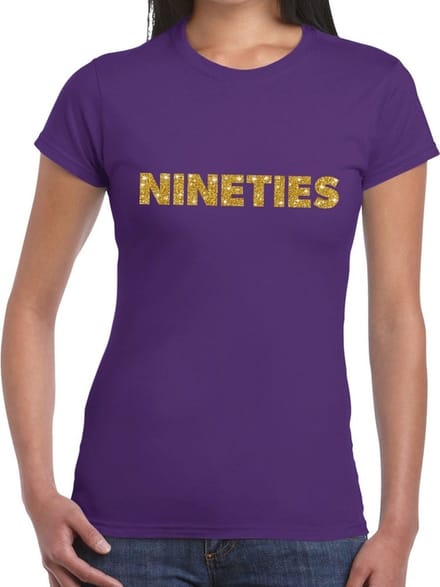 Nineties goud glitter tekst t-shirt paars dames - Jaren 90 kleding S